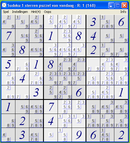 Sudoku in de 'Puzzel' modus